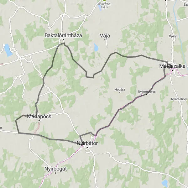 Map miniature of "The Nagy-hegy Loop" cycling inspiration in Észak-Alföld, Hungary. Generated by Tarmacs.app cycling route planner