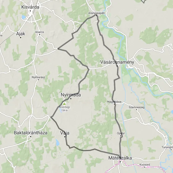 Map miniature of "Vaja - Ricsó-hegy Loop" cycling inspiration in Észak-Alföld, Hungary. Generated by Tarmacs.app cycling route planner