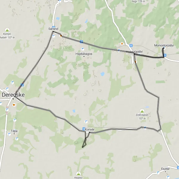 Map miniature of "Hosszúpályi Circuit" cycling inspiration in Észak-Alföld, Hungary. Generated by Tarmacs.app cycling route planner