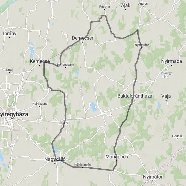 Map miniature of "The beauty of Nyírkarász" cycling inspiration in Észak-Alföld, Hungary. Generated by Tarmacs.app cycling route planner