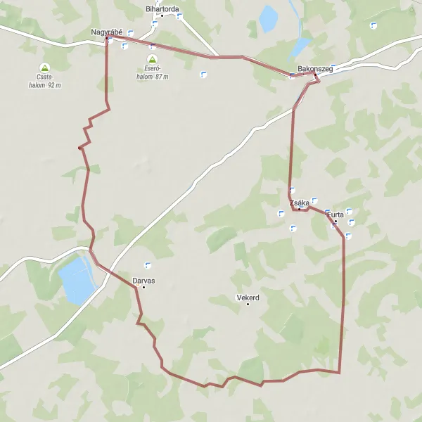 Map miniature of "Rural Gravel Loop" cycling inspiration in Észak-Alföld, Hungary. Generated by Tarmacs.app cycling route planner