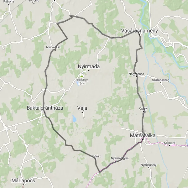 Map miniature of "Eastern Excursion" cycling inspiration in Észak-Alföld, Hungary. Generated by Tarmacs.app cycling route planner