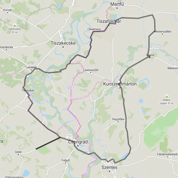 Map miniature of "Tiszaalpár Adventure" cycling inspiration in Észak-Alföld, Hungary. Generated by Tarmacs.app cycling route planner