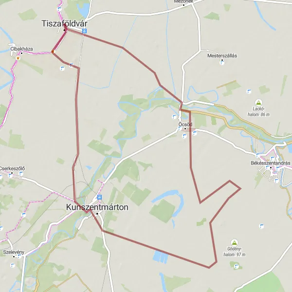 Map miniature of "The Gravel Loop" cycling inspiration in Észak-Alföld, Hungary. Generated by Tarmacs.app cycling route planner