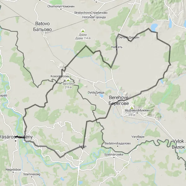 Map miniature of "The Ultimate Climbing Challenge" cycling inspiration in Észak-Alföld, Hungary. Generated by Tarmacs.app cycling route planner