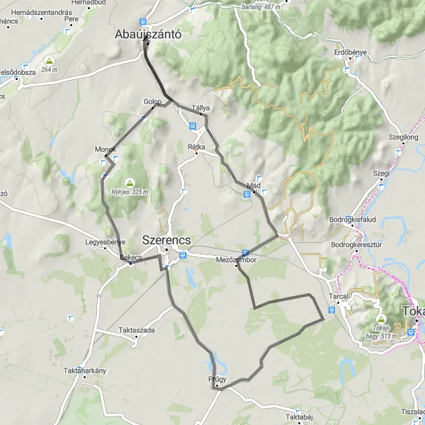 Map miniature of "Vineyards and Cultural Heritage" cycling inspiration in Észak-Magyarország, Hungary. Generated by Tarmacs.app cycling route planner