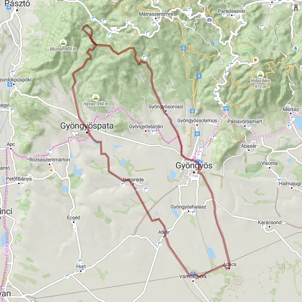 Map miniature of "The Mountain Challenge" cycling inspiration in Észak-Magyarország, Hungary. Generated by Tarmacs.app cycling route planner