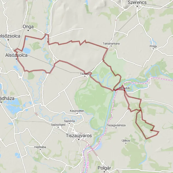 Map miniature of "Alsózsolca - Bőcs Circle" cycling inspiration in Észak-Magyarország, Hungary. Generated by Tarmacs.app cycling route planner