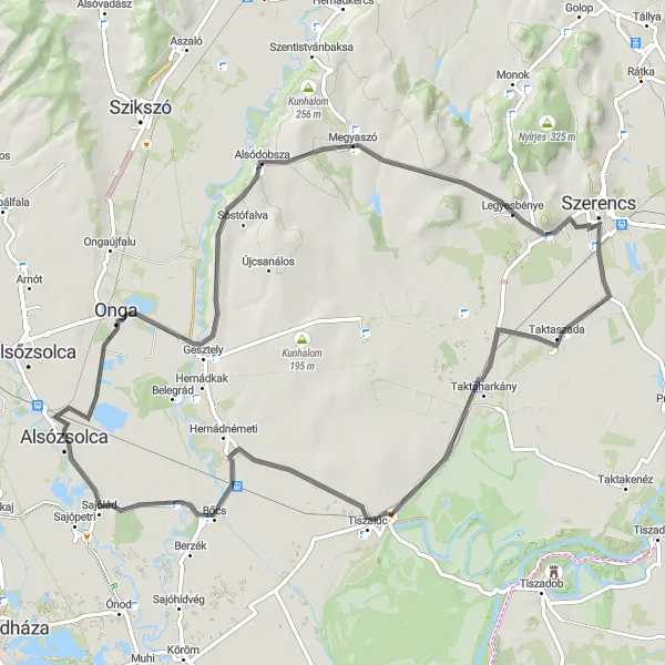 Map miniature of "Alsózsolca Countryside Escape" cycling inspiration in Észak-Magyarország, Hungary. Generated by Tarmacs.app cycling route planner