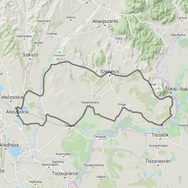 Map miniature of "Alsózsolca Circle Route" cycling inspiration in Észak-Magyarország, Hungary. Generated by Tarmacs.app cycling route planner