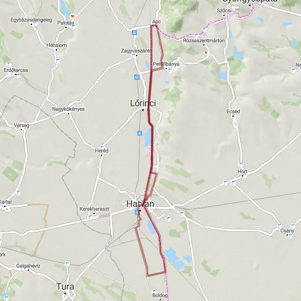 Map miniature of "Lőrinci Scenic Loop" cycling inspiration in Észak-Magyarország, Hungary. Generated by Tarmacs.app cycling route planner