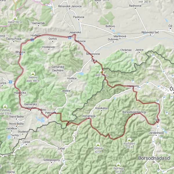 Map miniature of "Tour de Borsodszentgyörgy" cycling inspiration in Észak-Magyarország, Hungary. Generated by Tarmacs.app cycling route planner