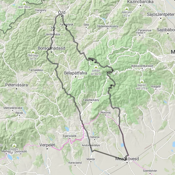 Map miniature of "Bükkmountain Challenge" cycling inspiration in Észak-Magyarország, Hungary. Generated by Tarmacs.app cycling route planner