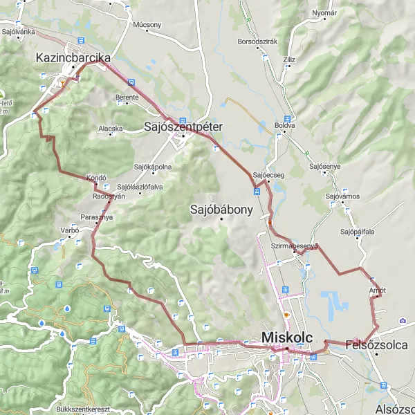 Map miniature of "Spectacular Sajó" cycling inspiration in Észak-Magyarország, Hungary. Generated by Tarmacs.app cycling route planner