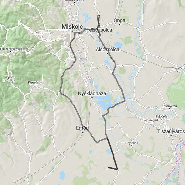 Map miniature of "Északi Circuit" cycling inspiration in Észak-Magyarország, Hungary. Generated by Tarmacs.app cycling route planner