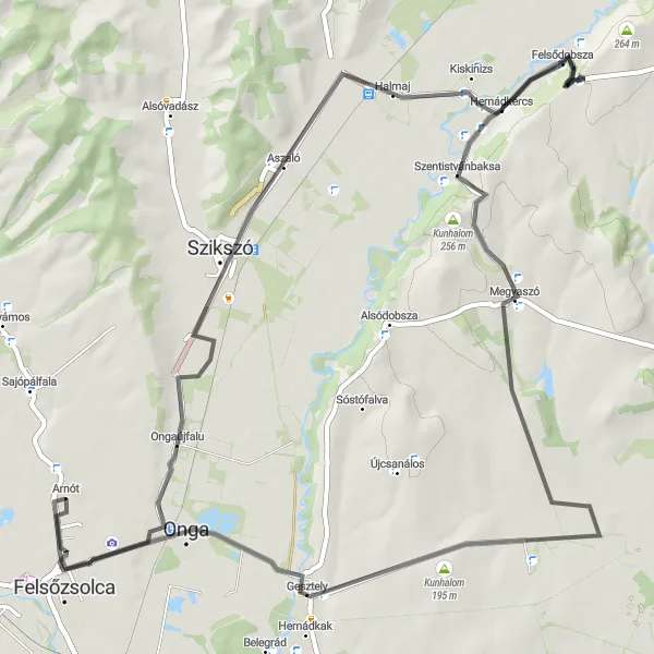 Map miniature of "Zsolcai Nyugati Halom - Arnót Round-trip" cycling inspiration in Észak-Magyarország, Hungary. Generated by Tarmacs.app cycling route planner