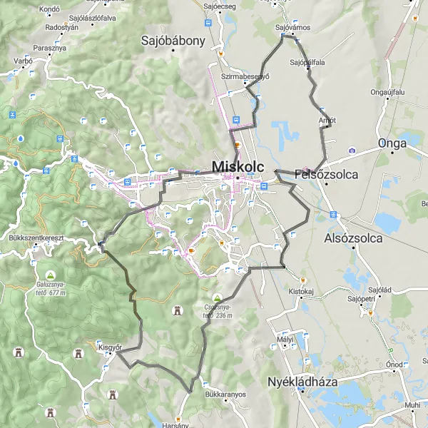 Map miniature of "Szirma - Kisgyőr Round-trip" cycling inspiration in Észak-Magyarország, Hungary. Generated by Tarmacs.app cycling route planner