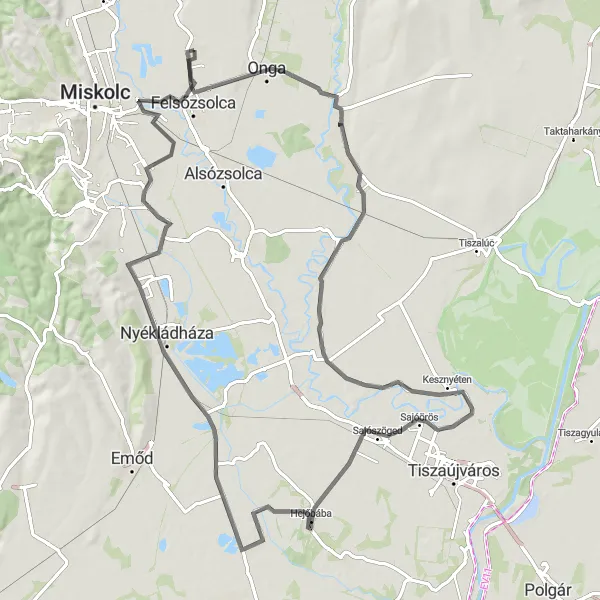 Map miniature of "Zsolcai Halom - Hejőbába Round-trip" cycling inspiration in Észak-Magyarország, Hungary. Generated by Tarmacs.app cycling route planner