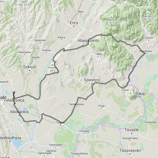 Map miniature of "Zsolcai Halom - Arnót Round-trip" cycling inspiration in Észak-Magyarország, Hungary. Generated by Tarmacs.app cycling route planner