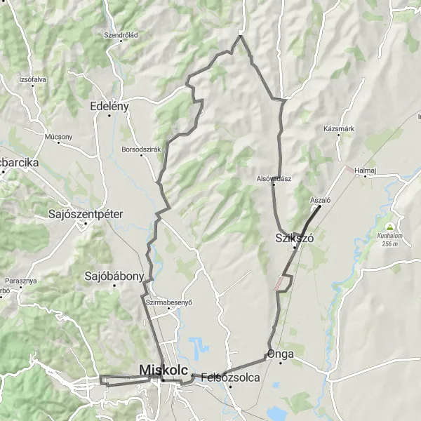 Map miniature of "A Journey through History: Miskolc and its Surroundings" cycling inspiration in Észak-Magyarország, Hungary. Generated by Tarmacs.app cycling route planner