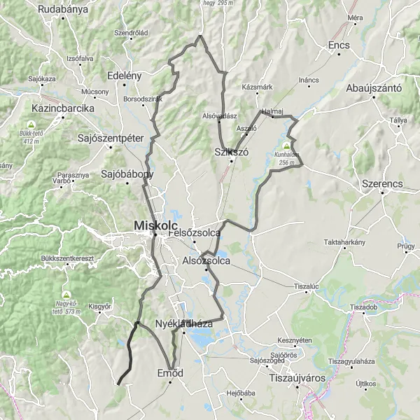 Map miniature of "The Road Adrenaline" cycling inspiration in Észak-Magyarország, Hungary. Generated by Tarmacs.app cycling route planner