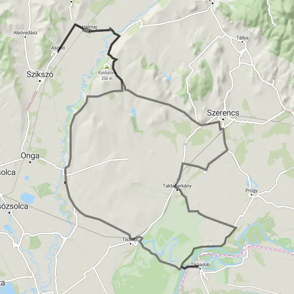 Map miniature of "The Enchanting East: Captivating Landscapes of Taktakenéz" cycling inspiration in Észak-Magyarország, Hungary. Generated by Tarmacs.app cycling route planner