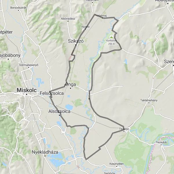 Map miniature of "Aszaló Round-trip Cycling Route" cycling inspiration in Észak-Magyarország, Hungary. Generated by Tarmacs.app cycling route planner