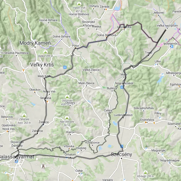 Map miniature of "Biely vrch and Lipiny" cycling inspiration in Észak-Magyarország, Hungary. Generated by Tarmacs.app cycling route planner