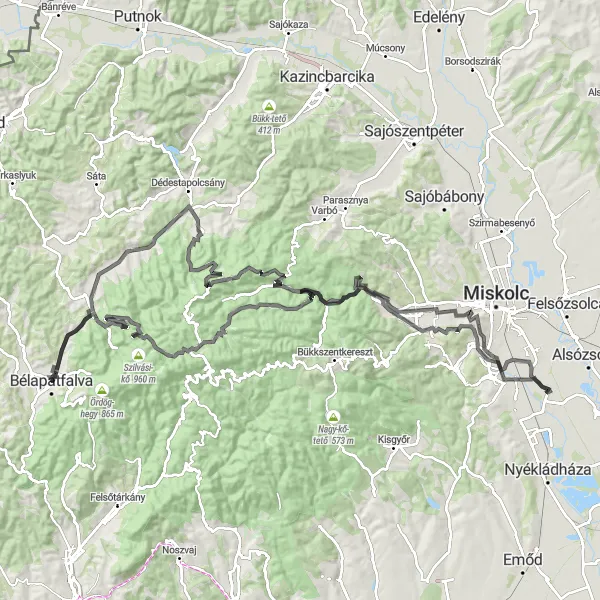 Map miniature of "Bukk Mountains Road Cycling" cycling inspiration in Észak-Magyarország, Hungary. Generated by Tarmacs.app cycling route planner