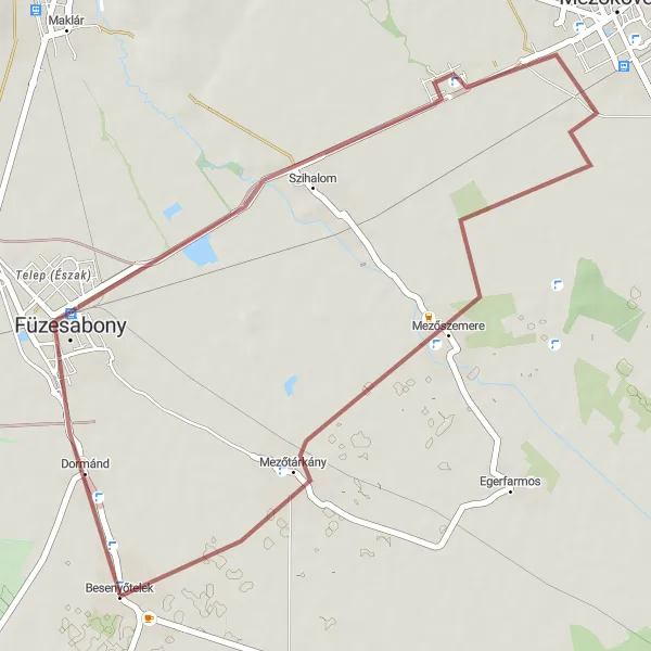 Map miniature of "The Besenyőtelek Gravel Loop" cycling inspiration in Észak-Magyarország, Hungary. Generated by Tarmacs.app cycling route planner