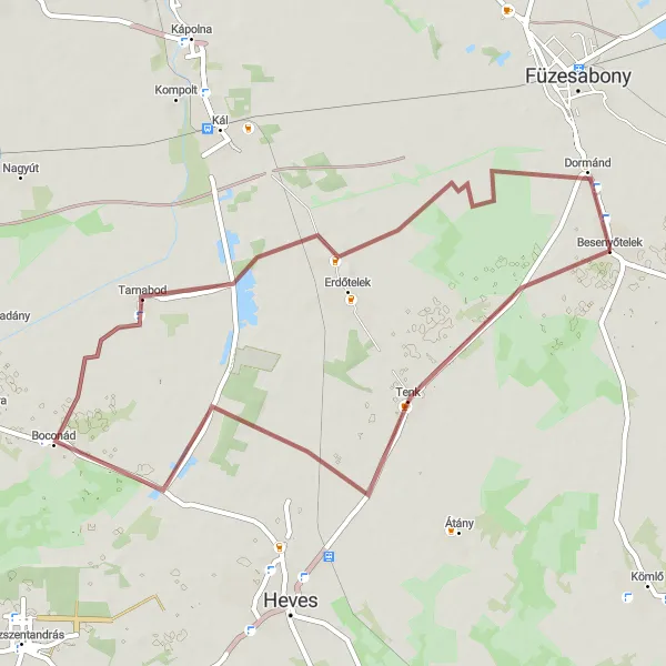 Map miniature of "Besenyőtelek Gravel Adventure" cycling inspiration in Észak-Magyarország, Hungary. Generated by Tarmacs.app cycling route planner