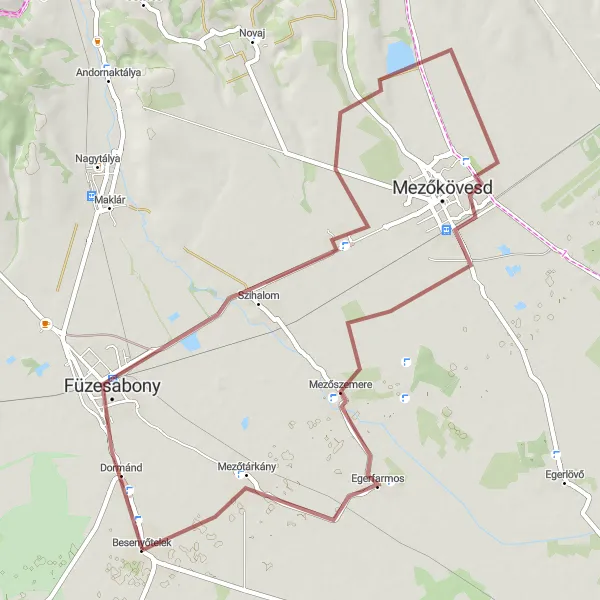 Map miniature of "Besenyőtelek to Mezőtárkány Gravel Ride" cycling inspiration in Észak-Magyarország, Hungary. Generated by Tarmacs.app cycling route planner