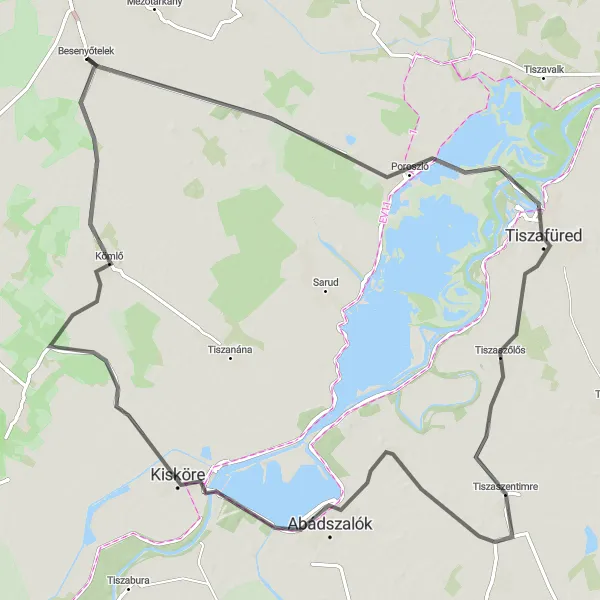 Map miniature of "Tisza Plateau Road Cycling Journey" cycling inspiration in Észak-Magyarország, Hungary. Generated by Tarmacs.app cycling route planner