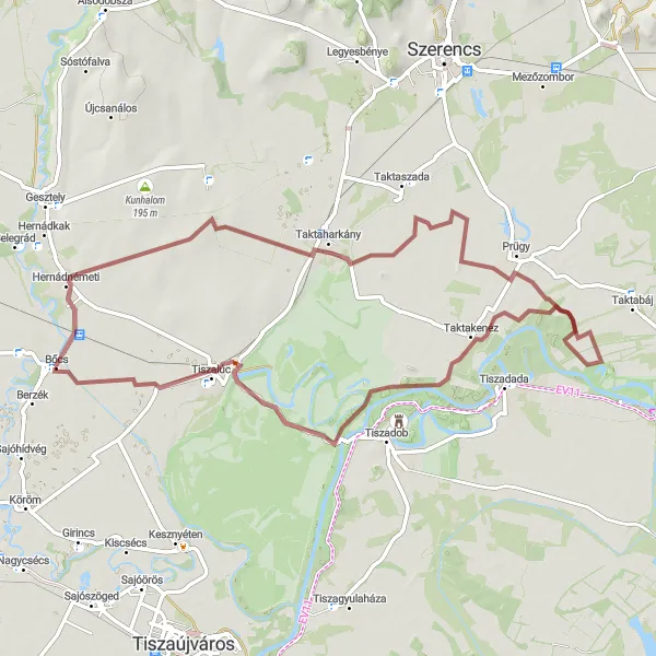 Map miniature of "Hernádnémeti to Bőcs Gravel Ride" cycling inspiration in Észak-Magyarország, Hungary. Generated by Tarmacs.app cycling route planner