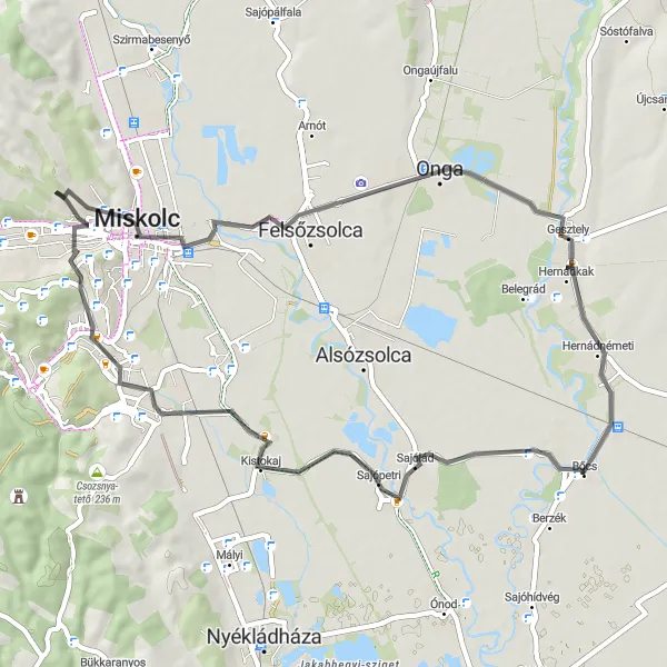 Map miniature of "Eastern Hungary Escape" cycling inspiration in Észak-Magyarország, Hungary. Generated by Tarmacs.app cycling route planner