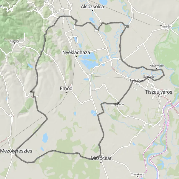 Map miniature of "Gelej River Adventure" cycling inspiration in Észak-Magyarország, Hungary. Generated by Tarmacs.app cycling route planner