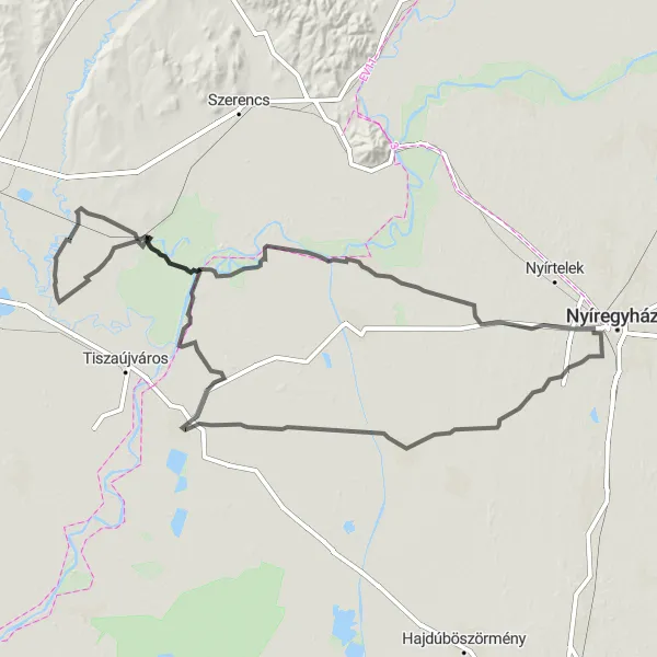 Map miniature of "The Tisza Adventure" cycling inspiration in Észak-Magyarország, Hungary. Generated by Tarmacs.app cycling route planner