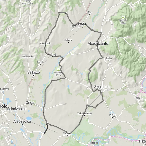 Map miniature of "Abaújszántó Challenge" cycling inspiration in Észak-Magyarország, Hungary. Generated by Tarmacs.app cycling route planner