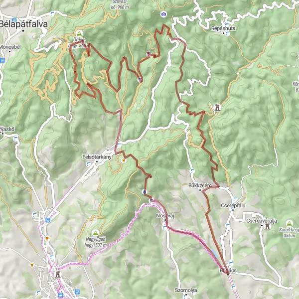 Map miniature of "Challenging Gravel Cycling in Észak-Magyarország" cycling inspiration in Észak-Magyarország, Hungary. Generated by Tarmacs.app cycling route planner