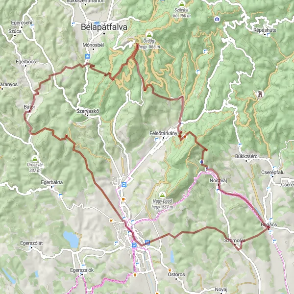 Map miniature of "The Gravel Adventure 2.0" cycling inspiration in Észak-Magyarország, Hungary. Generated by Tarmacs.app cycling route planner