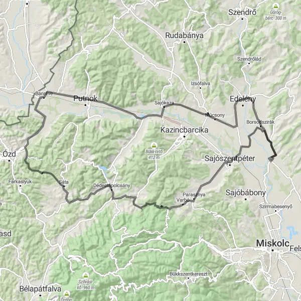 Map miniature of "Boldva to Sajószentpéter Scenic Route" cycling inspiration in Észak-Magyarország, Hungary. Generated by Tarmacs.app cycling route planner