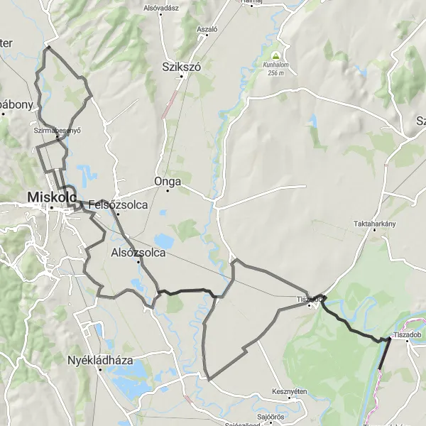 Map miniature of "Boldva and Sajósenye Circle" cycling inspiration in Észak-Magyarország, Hungary. Generated by Tarmacs.app cycling route planner