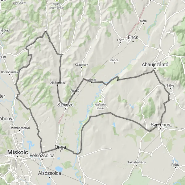 Map miniature of "Hernád River Valley Road Loop" cycling inspiration in Észak-Magyarország, Hungary. Generated by Tarmacs.app cycling route planner