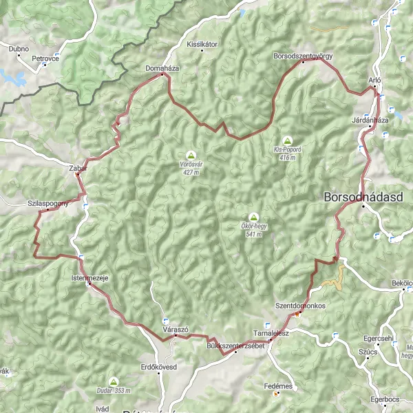 Map miniature of "The Bükk Gravel Loop" cycling inspiration in Észak-Magyarország, Hungary. Generated by Tarmacs.app cycling route planner