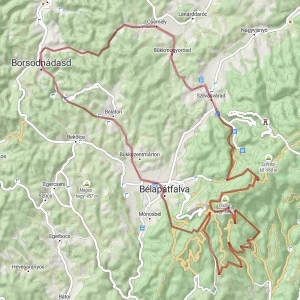 Map miniature of "The Waterfall Adventure" cycling inspiration in Észak-Magyarország, Hungary. Generated by Tarmacs.app cycling route planner