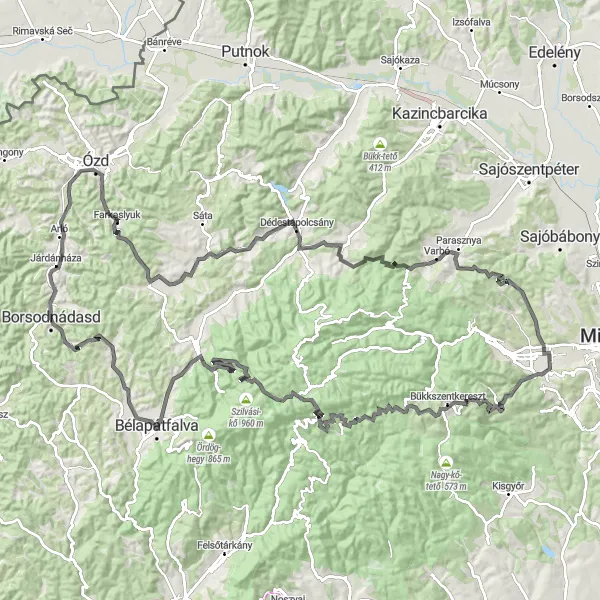 Map miniature of "The Bükk Road Adventure" cycling inspiration in Észak-Magyarország, Hungary. Generated by Tarmacs.app cycling route planner