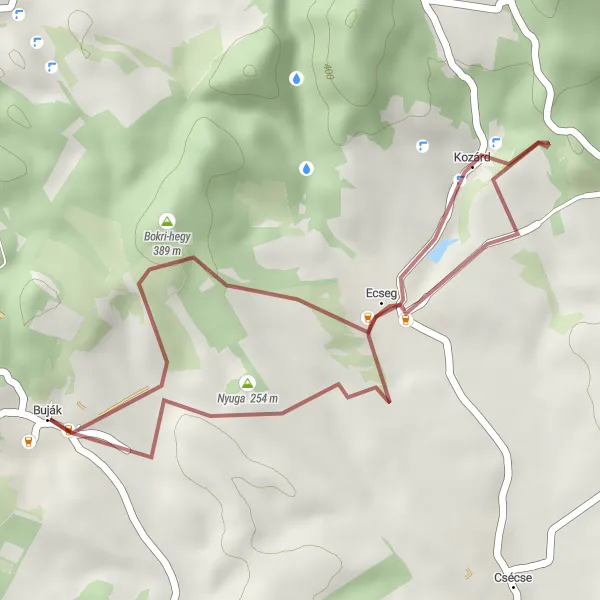 Map miniature of "Kozárd and Pogányvár Gravel Adventure" cycling inspiration in Észak-Magyarország, Hungary. Generated by Tarmacs.app cycling route planner