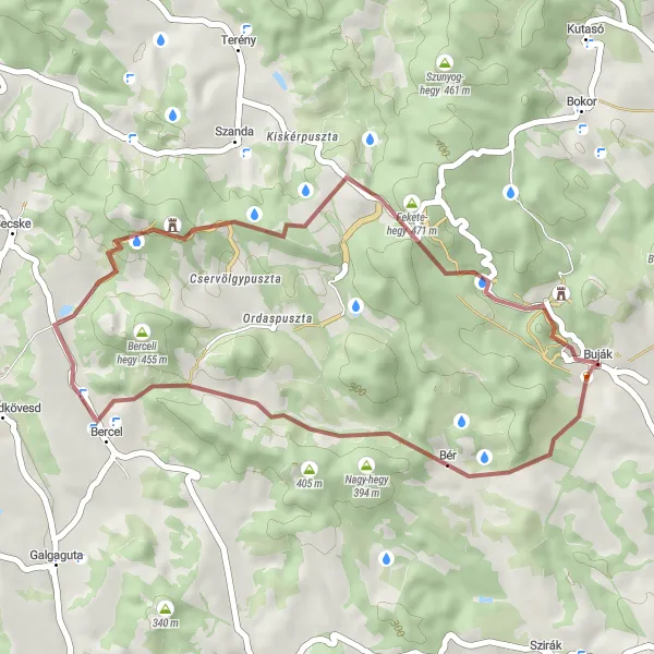 Map miniature of "Bér to Bujáki vár Gravel Challenge" cycling inspiration in Észak-Magyarország, Hungary. Generated by Tarmacs.app cycling route planner