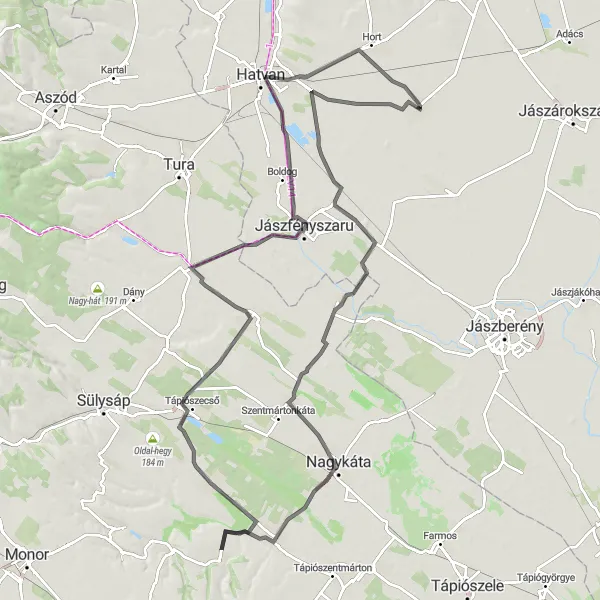 Map miniature of "Csány Round-Trip Cycling Route" cycling inspiration in Észak-Magyarország, Hungary. Generated by Tarmacs.app cycling route planner