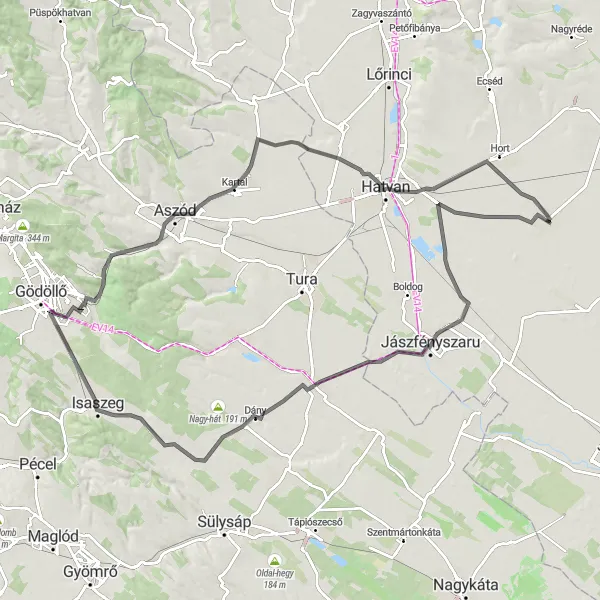 Map miniature of "Ultimate Cycling Adventure: Csany to Hort" cycling inspiration in Észak-Magyarország, Hungary. Generated by Tarmacs.app cycling route planner